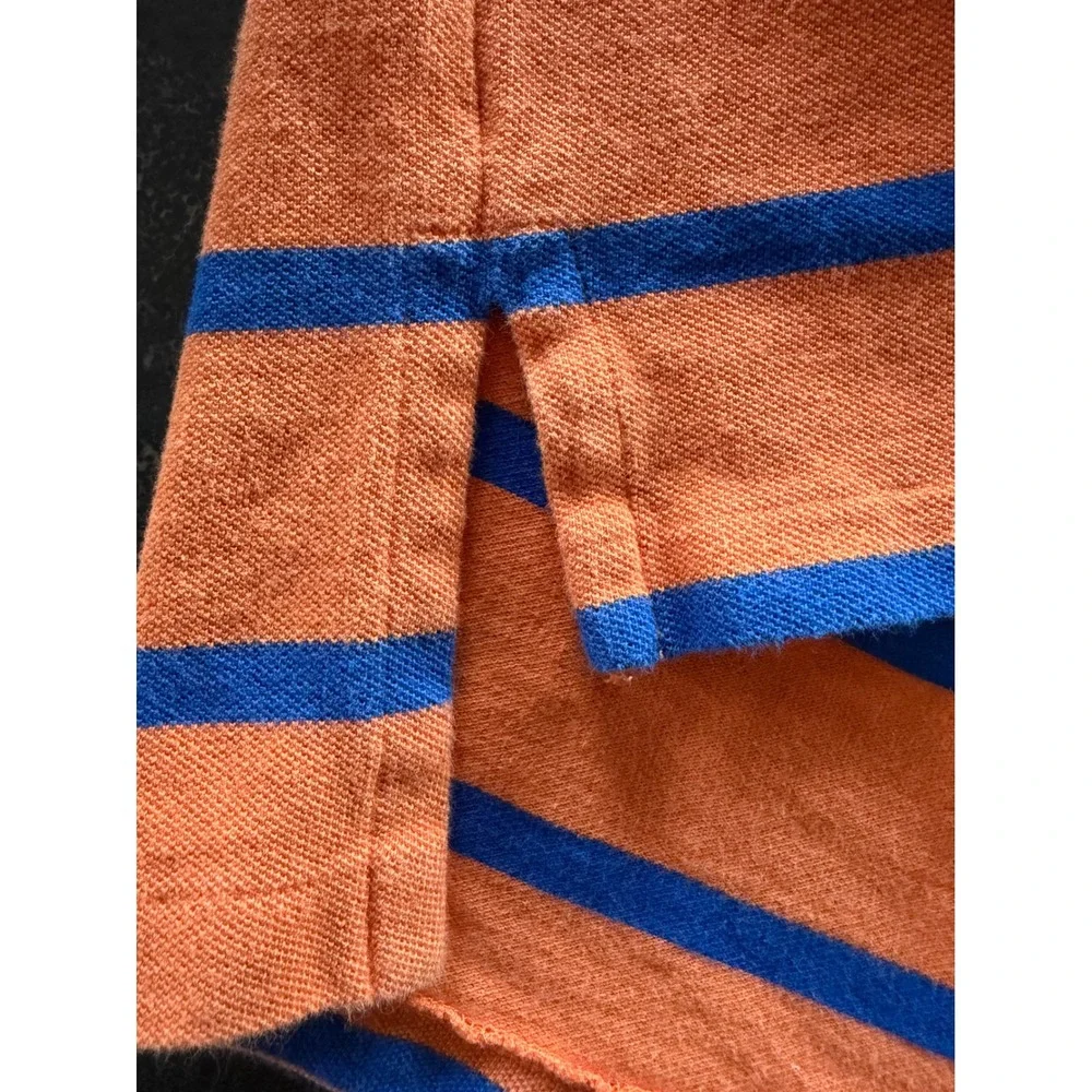 Polo Ralph Lauren Mens Large Orange Blue Striped Short Sleeve Pique Polo Shirt